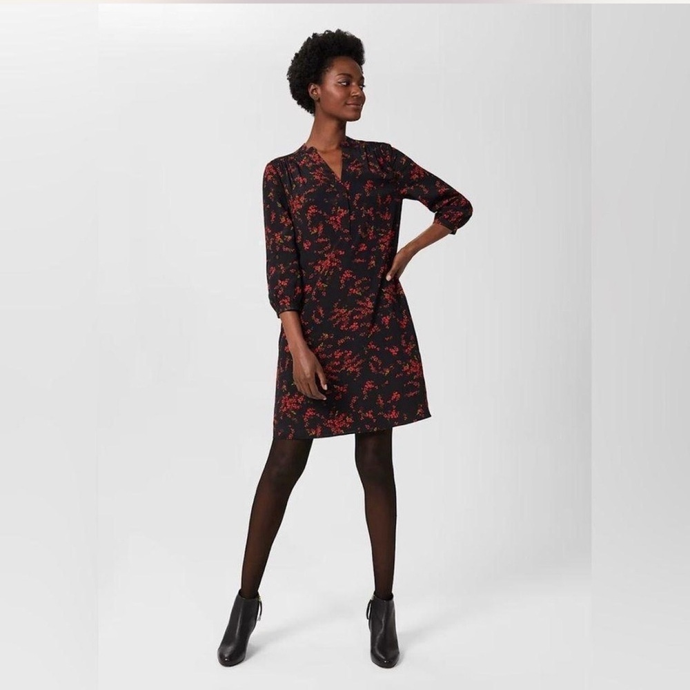 Hobbs London Floral Shift Dress Size 6 Black Red | Elegant 3/4 Sleeve - Picture 4 of 7
